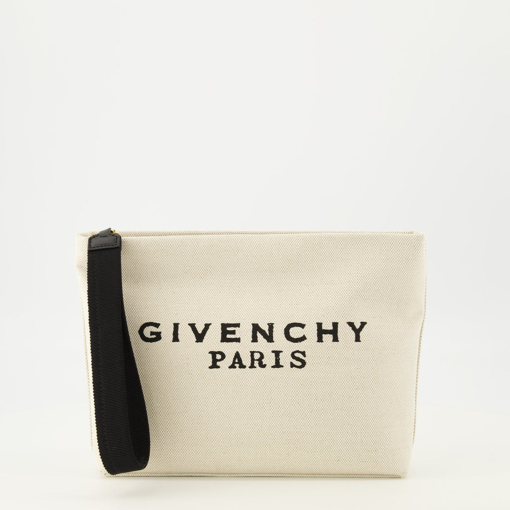 beige pouch, Givenchy accessories, canvas pouch, designer pouch, stylish clutch