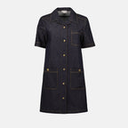 denim shirt dress, Moncler dress, navy blue dress, women's fashion, casual dress
