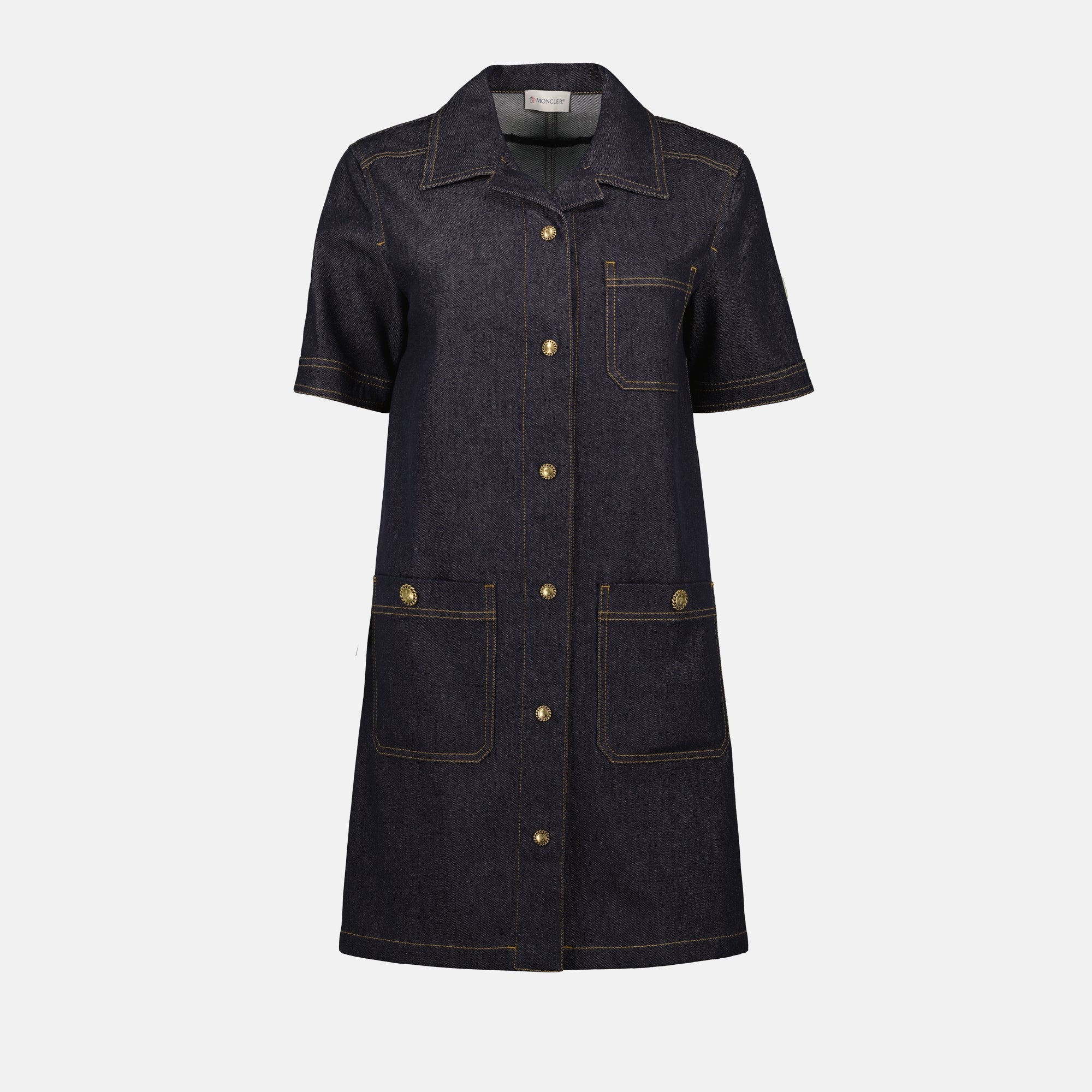 denim shirt dress, Moncler dress, navy blue dress, women's fashion, casual dress