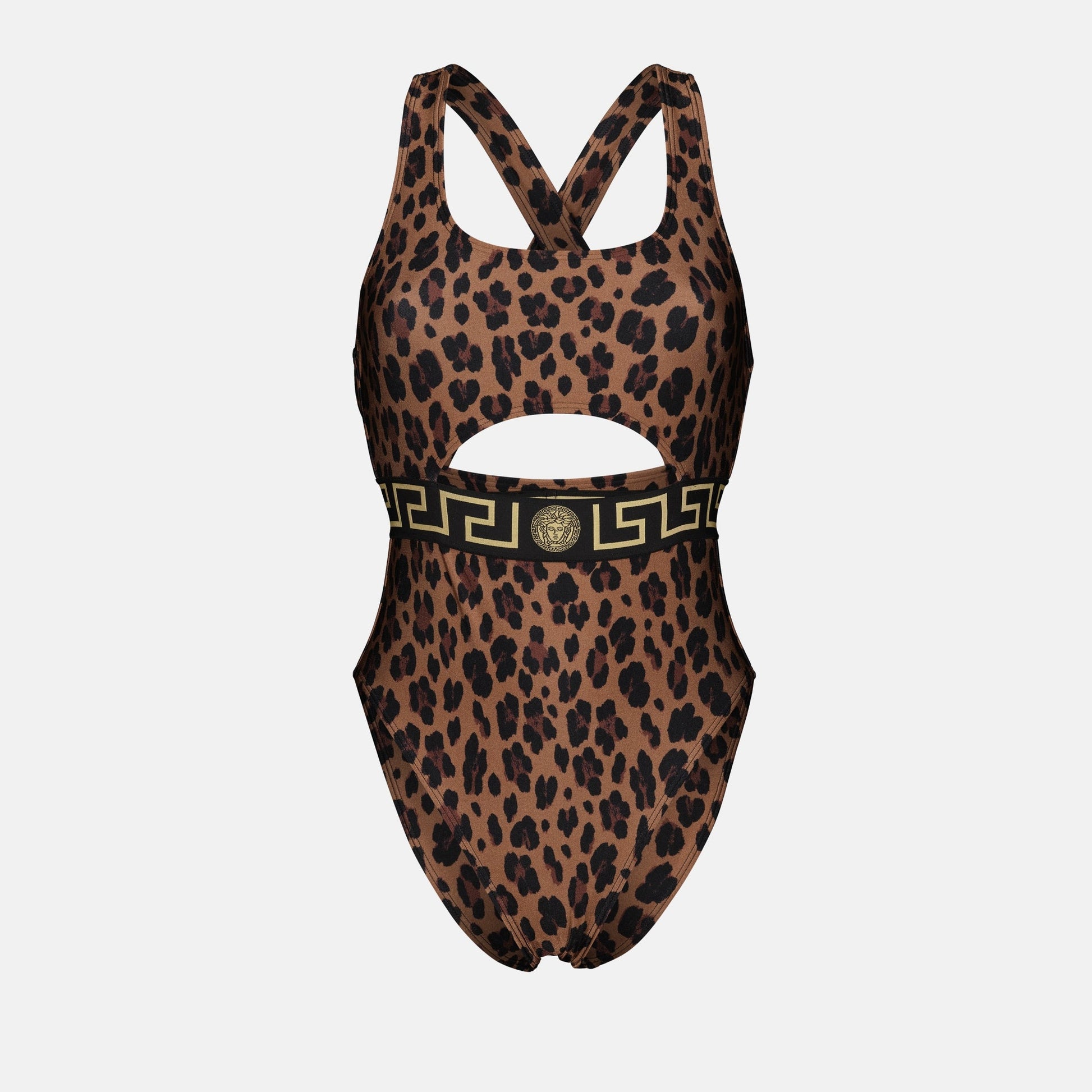 Versace swimsuit, leopard print swimwear, luxury one-piece, designer swimwear, Fall-Winter 2024