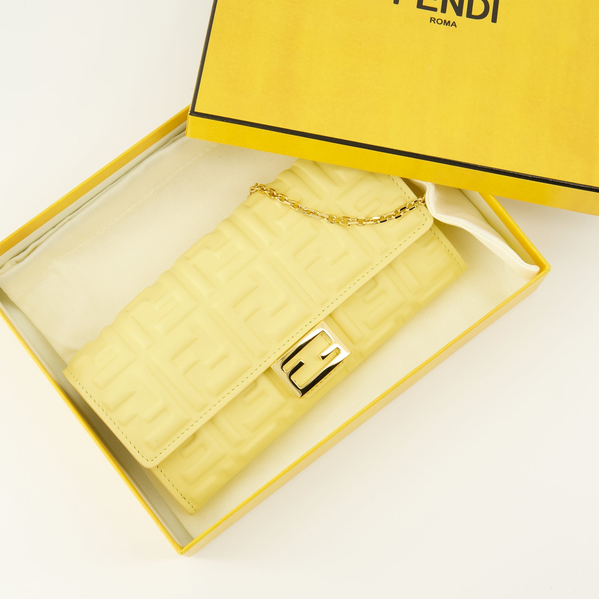 Fendi wallet, yellow wallet, luxury accessories, chain wallet, nappa leather