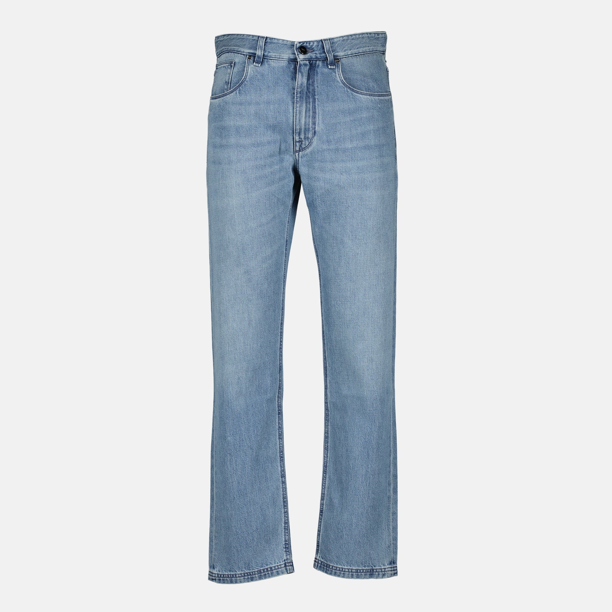 denim jeans, Fendi jeans, straight fit denim, light blue jeans, five-pocket jeans