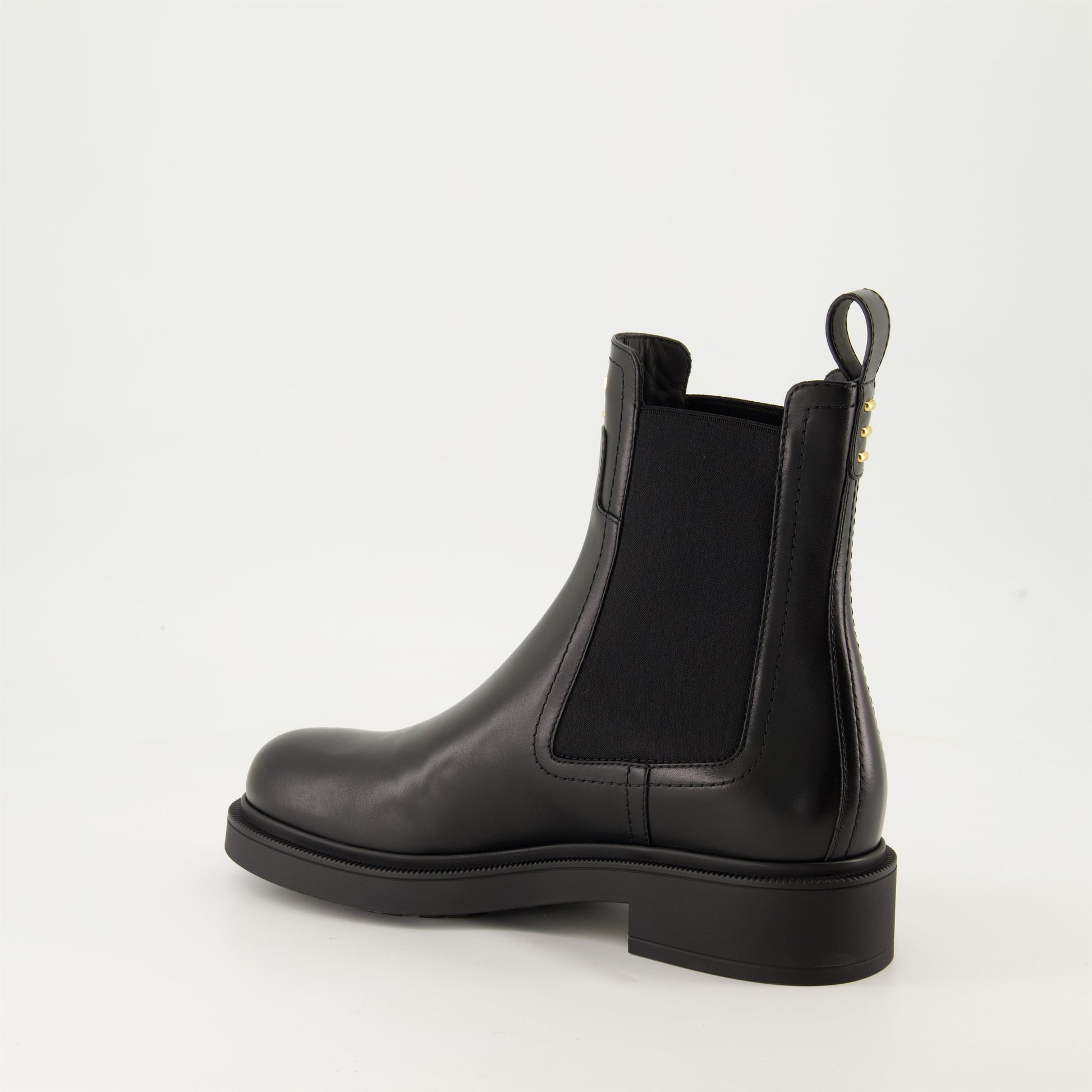 leather ankle boots, black boots, Fendi shoes, metallic details, pull-on boots