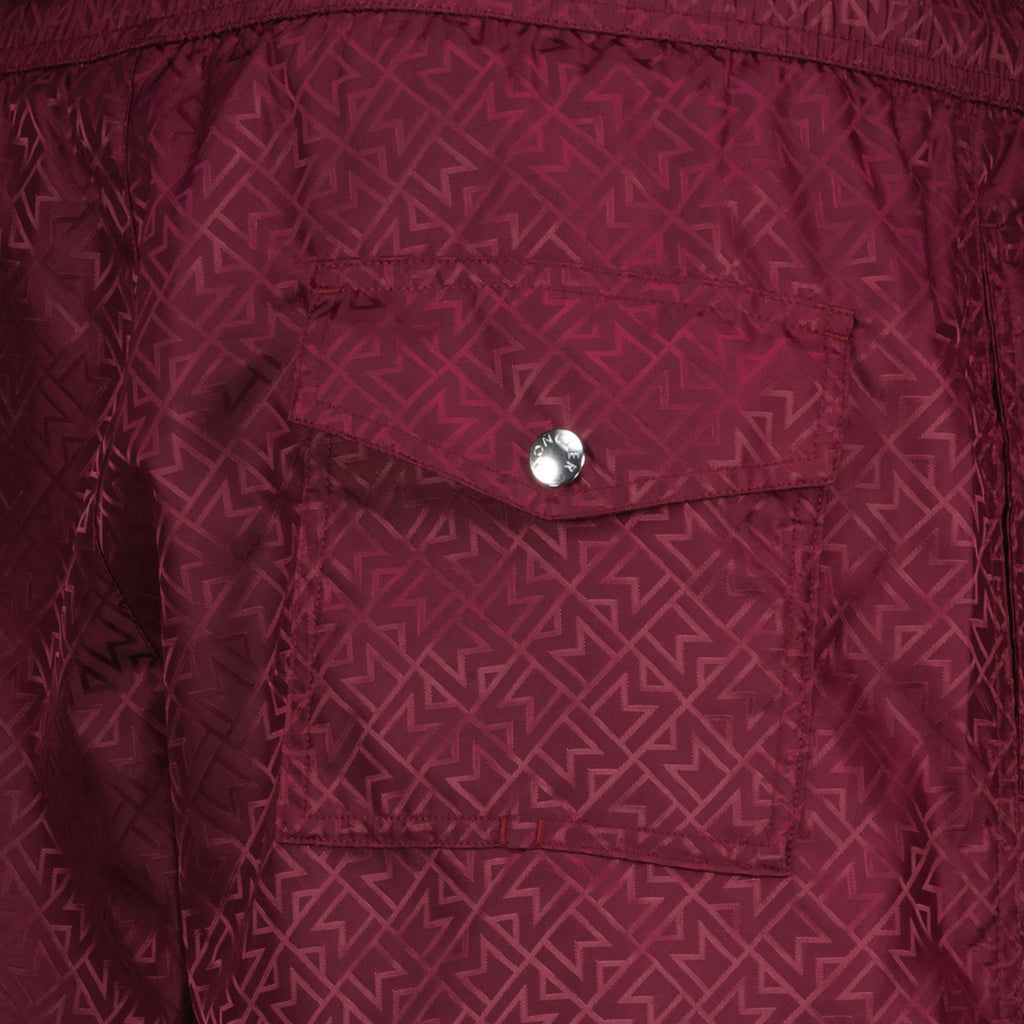 Moncler swim shorts, jacquard swimwear, bordeaux swim trunks, men's swim shorts, summer fashion