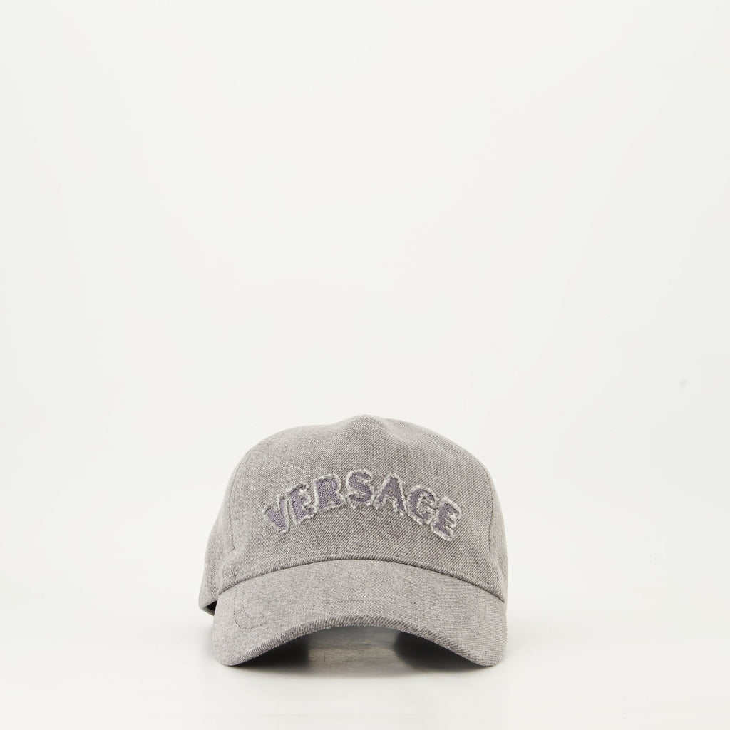 Gray denim headwear, Versace headwear, luxury accessories, Fall-Winter 2024, versatile fashion