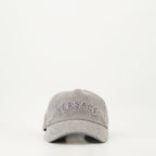 Gray denim headwear, Versace headwear, luxury accessories, Fall-Winter 2024, versatile fashion