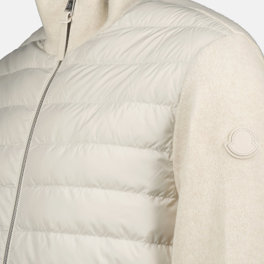 Moncler cardigan, beige cardigan, bi-material clothing, cashmere wool blend, Autumn Winter 2025