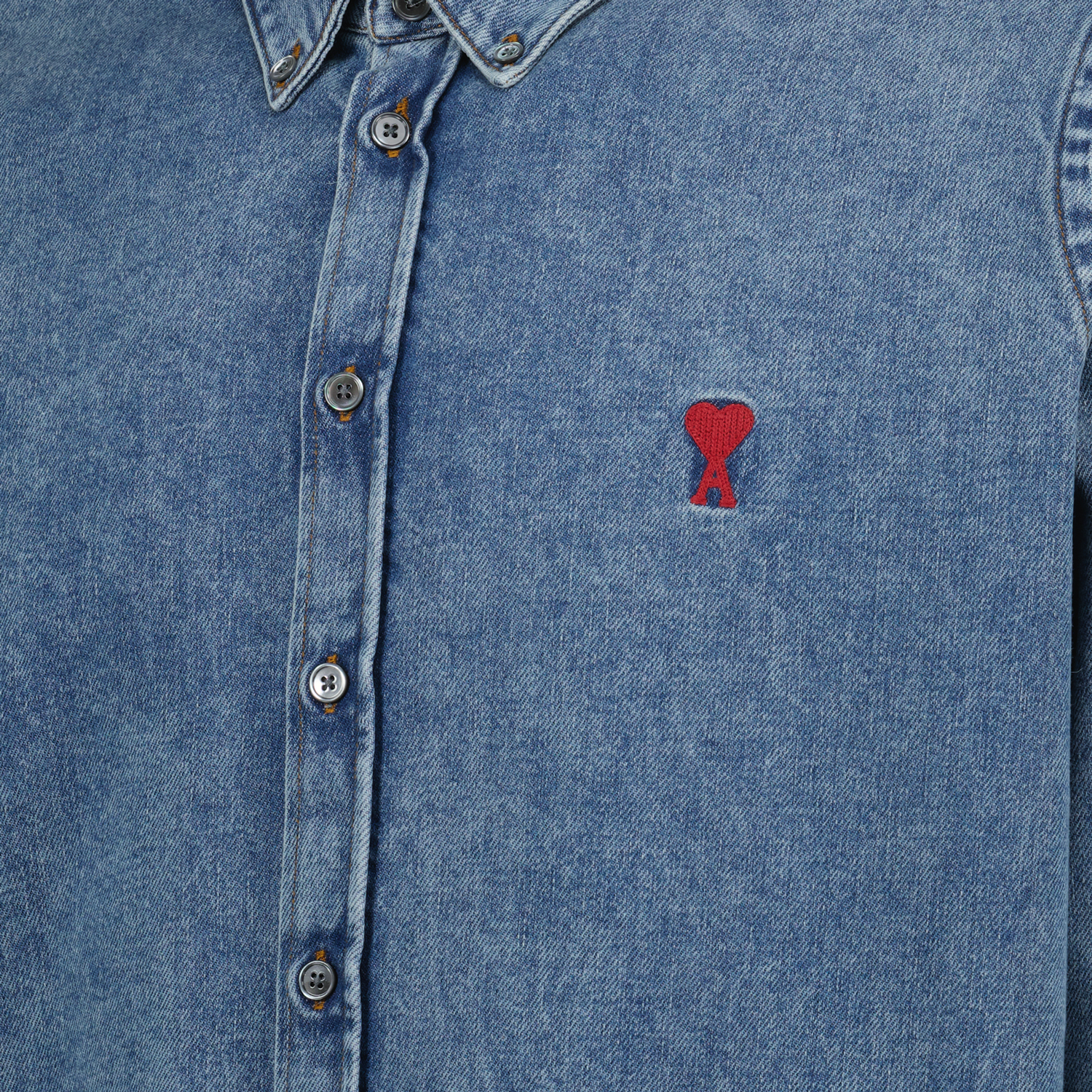 cotton shirt, AMI Paris, blue shirt, embroidered logo, classic collar