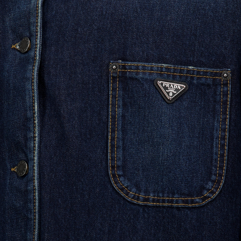Mørkeblå denim- og skinnjakke
