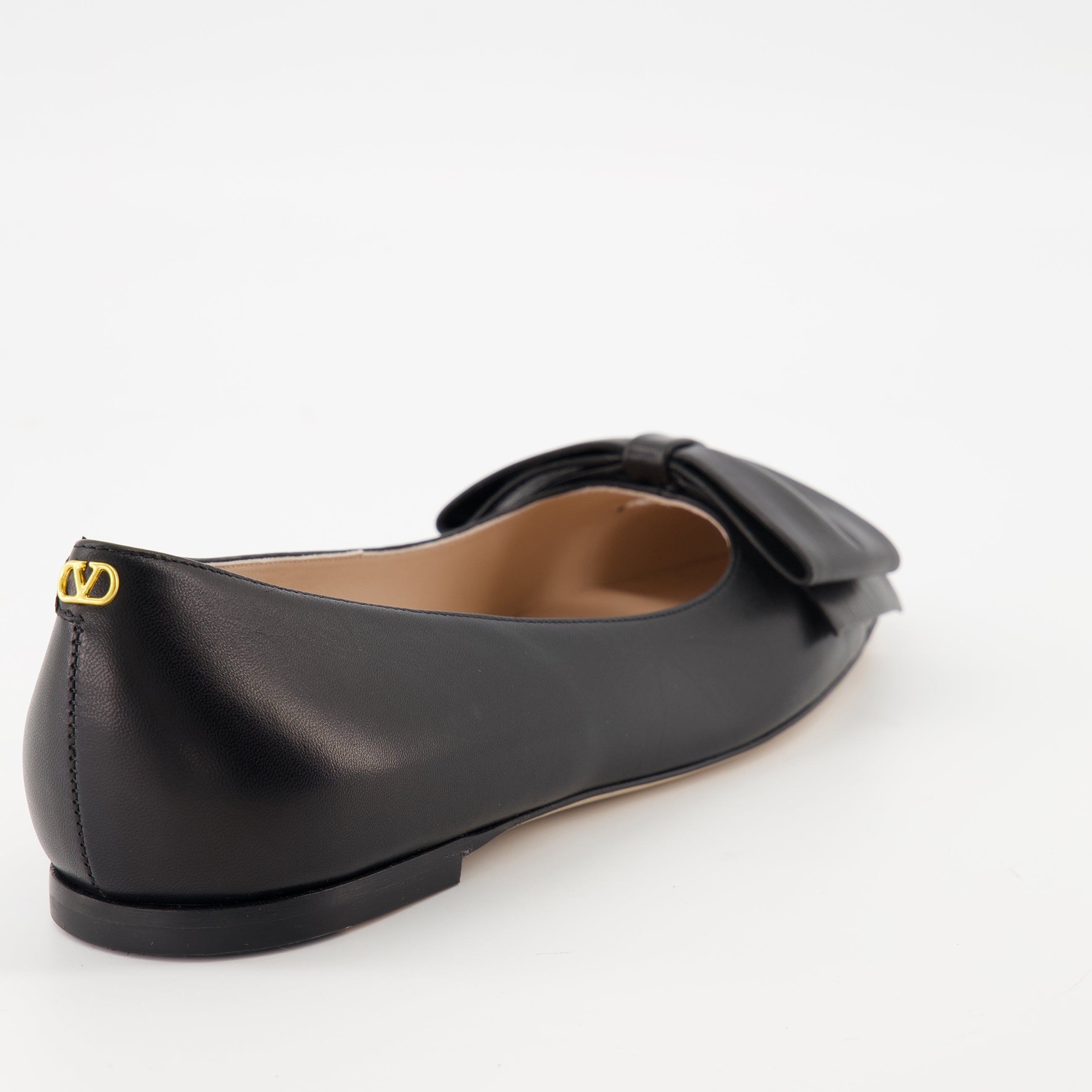 Valentino ballerinas, Bowow design, black goatskin flats, VLogo Signature, luxury footwear
