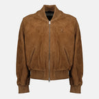 Image of Brown Suede Bomber Jacket by Ami PARIS for Men - Season Autumn-Winter 2025 - Front View