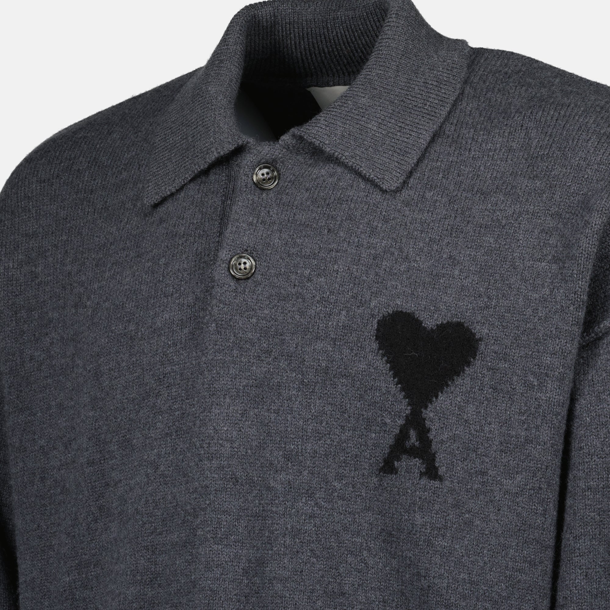 AMI Paris polo, wool long sleeve polo, anthracite polo, classic collar polo, unisex clothing