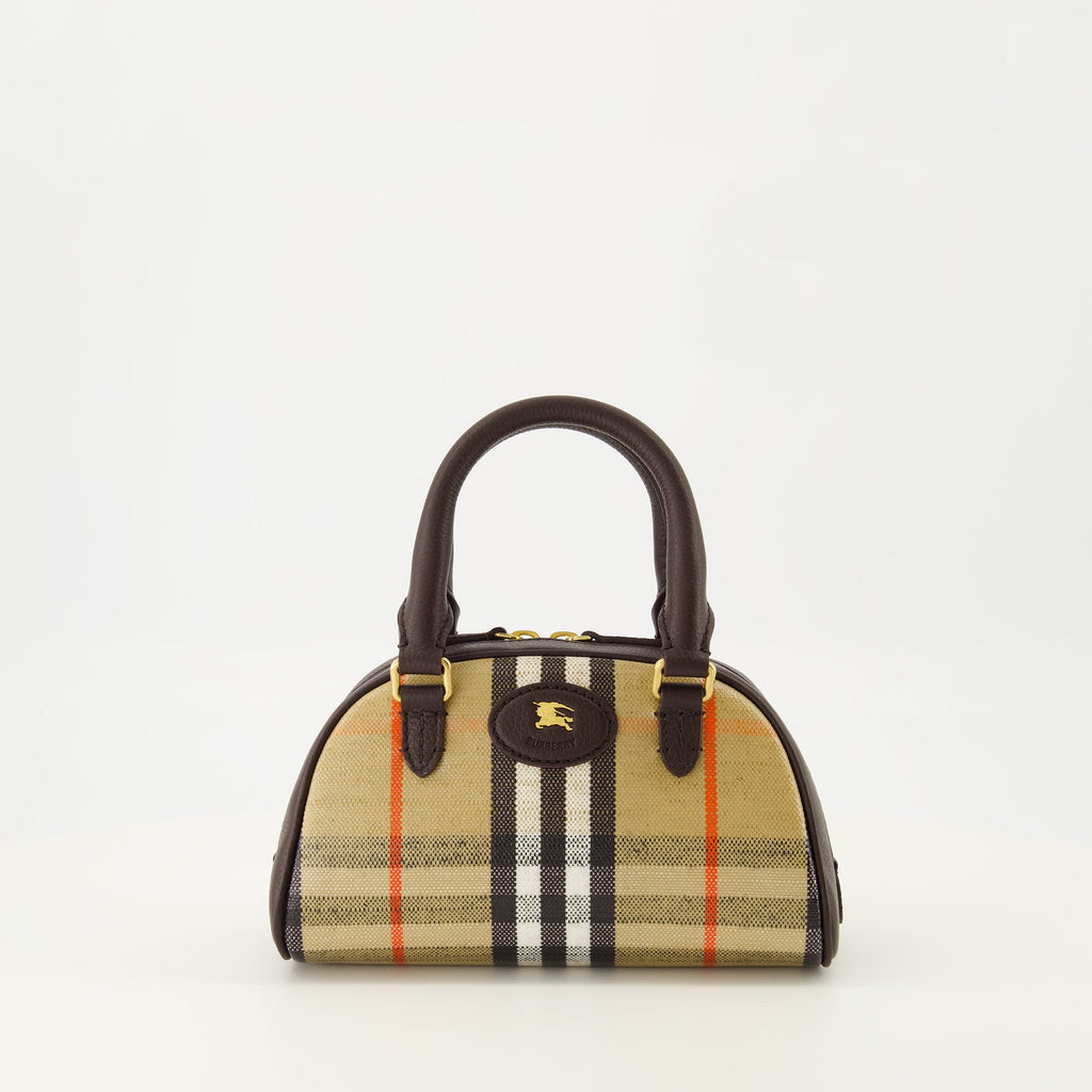 Burberry mini bag, bowling bag, cotton linen bag, check pattern bag, adjustable shoulder strap