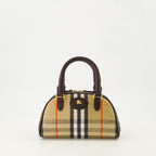Burberry mini bag, bowling bag, cotton linen bag, check pattern bag, adjustable shoulder strap