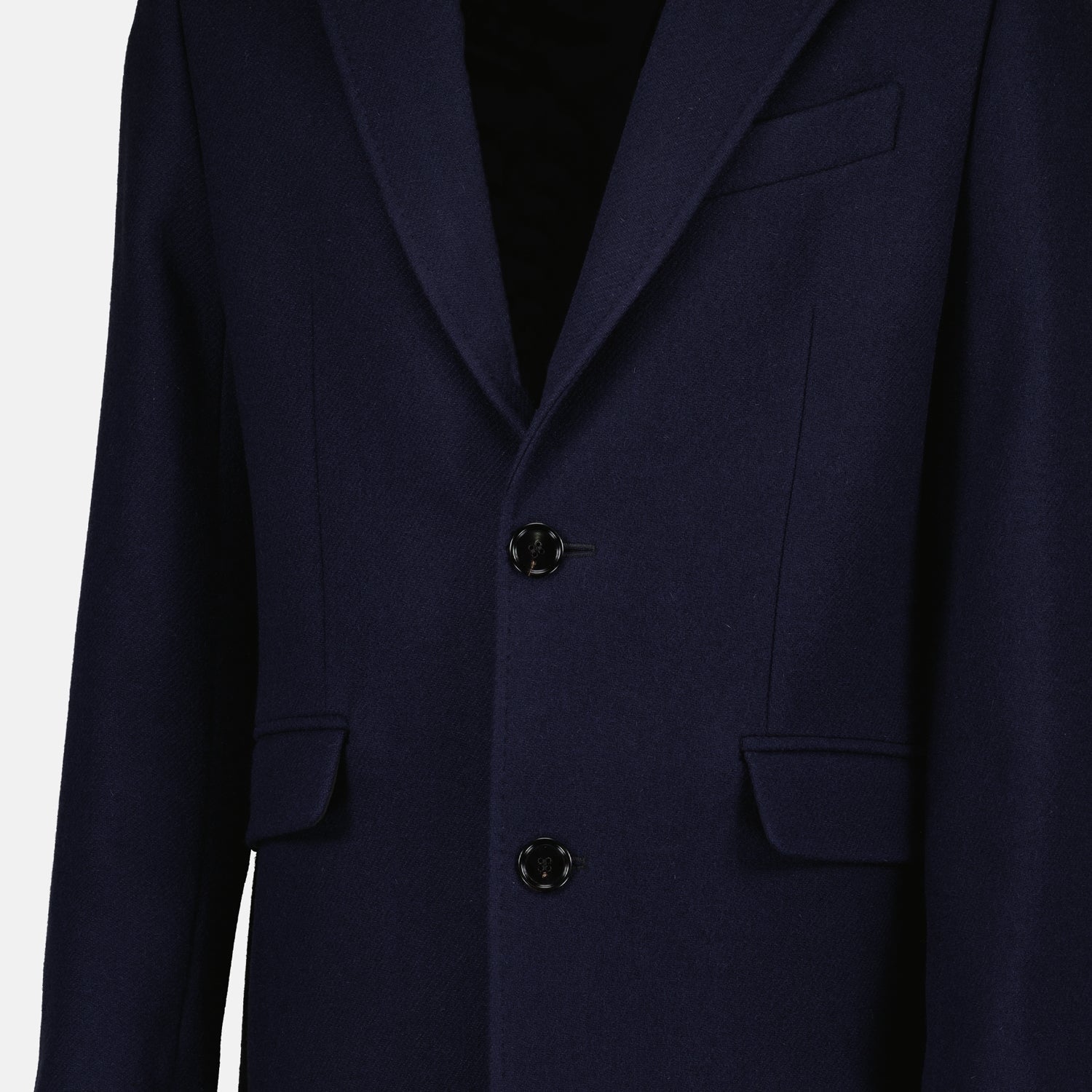 Image of Navy Wool Long Coat by Ami PARIS for Men - Season Autumn-Winter 2024 - Detail View 5