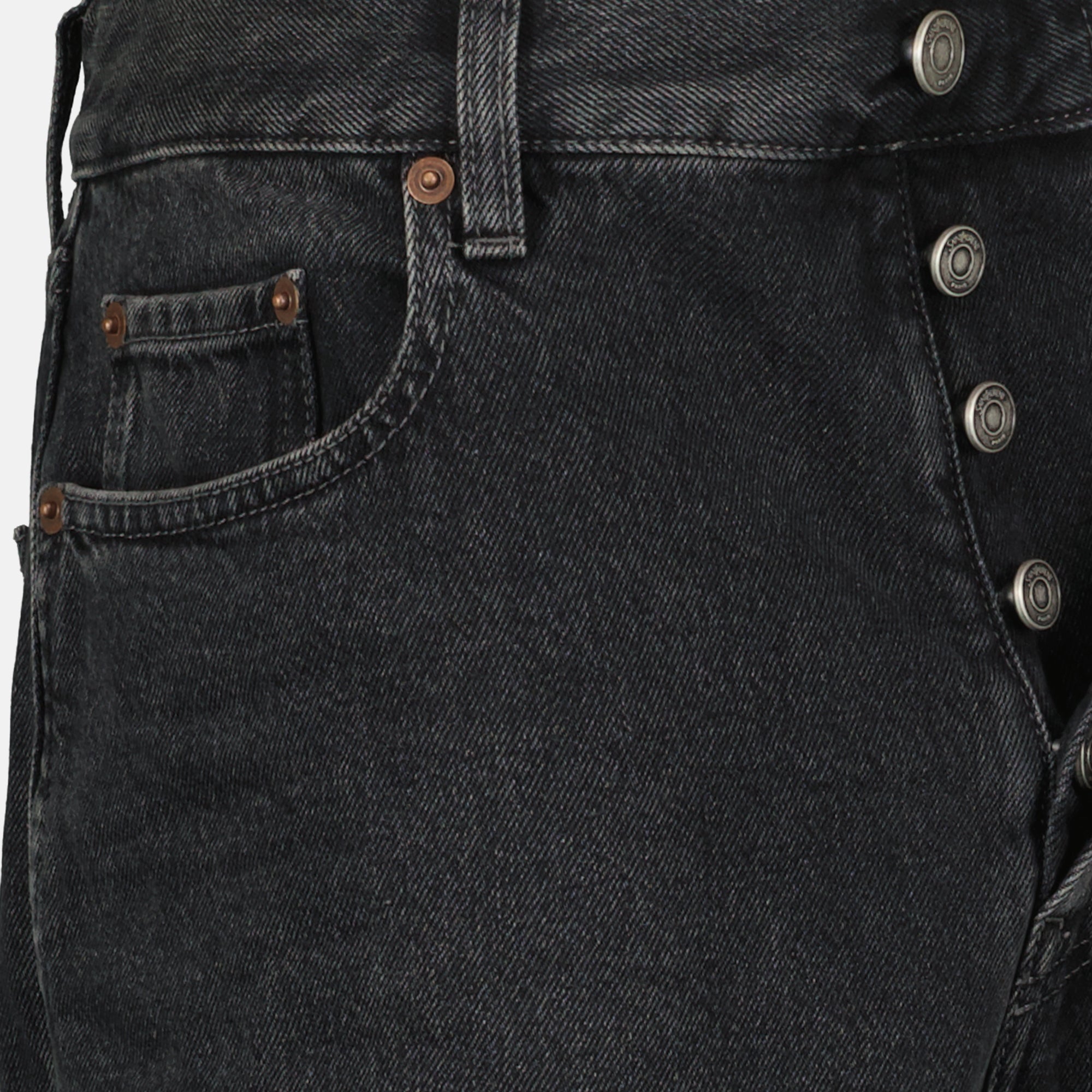 denim jeans, Saint Laurent jeans, Westwood denim, straight-cut jeans, faded black jeans