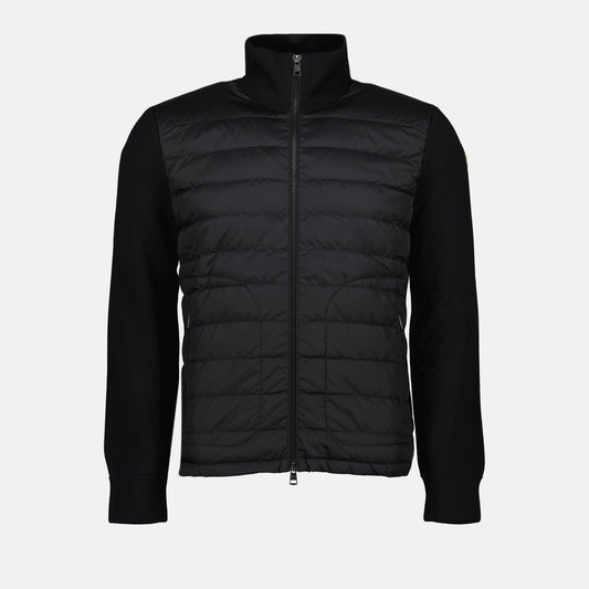 Moncler jacket, black bi-material jacket, luxury men's jacket, Autumn-Winter 2024, nylon wool jacket