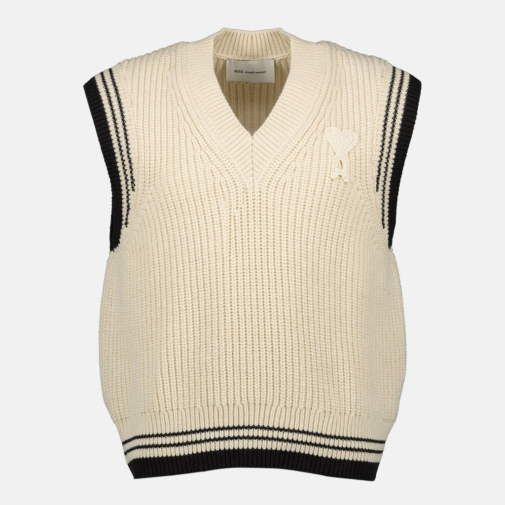 Image of de Coeur Beige Sleeveless Sweater by Ami PARIS for Unisex - Season Spring-Summer 2026 - Front View