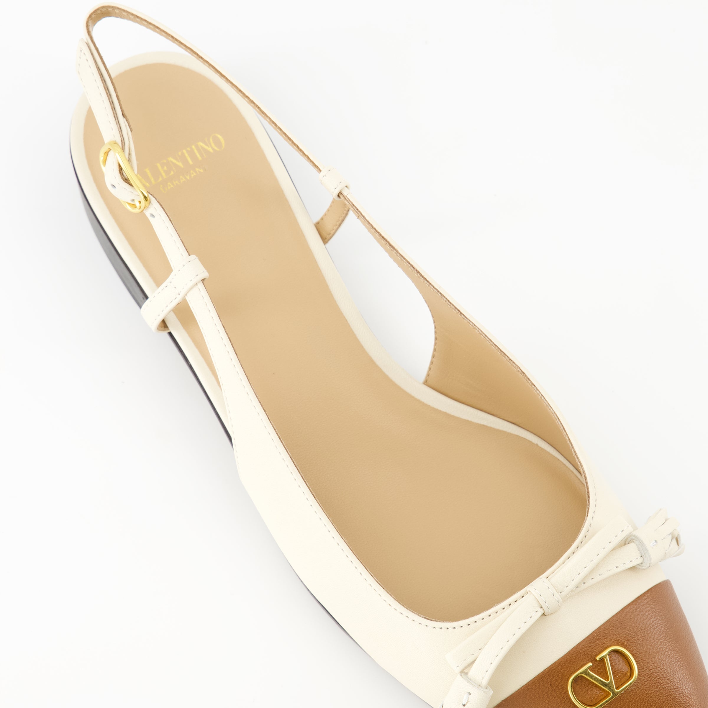beige ballet flats, leather shoes, Valentino Garavani, ankle strap flats, Spring-Summer 2025 collection