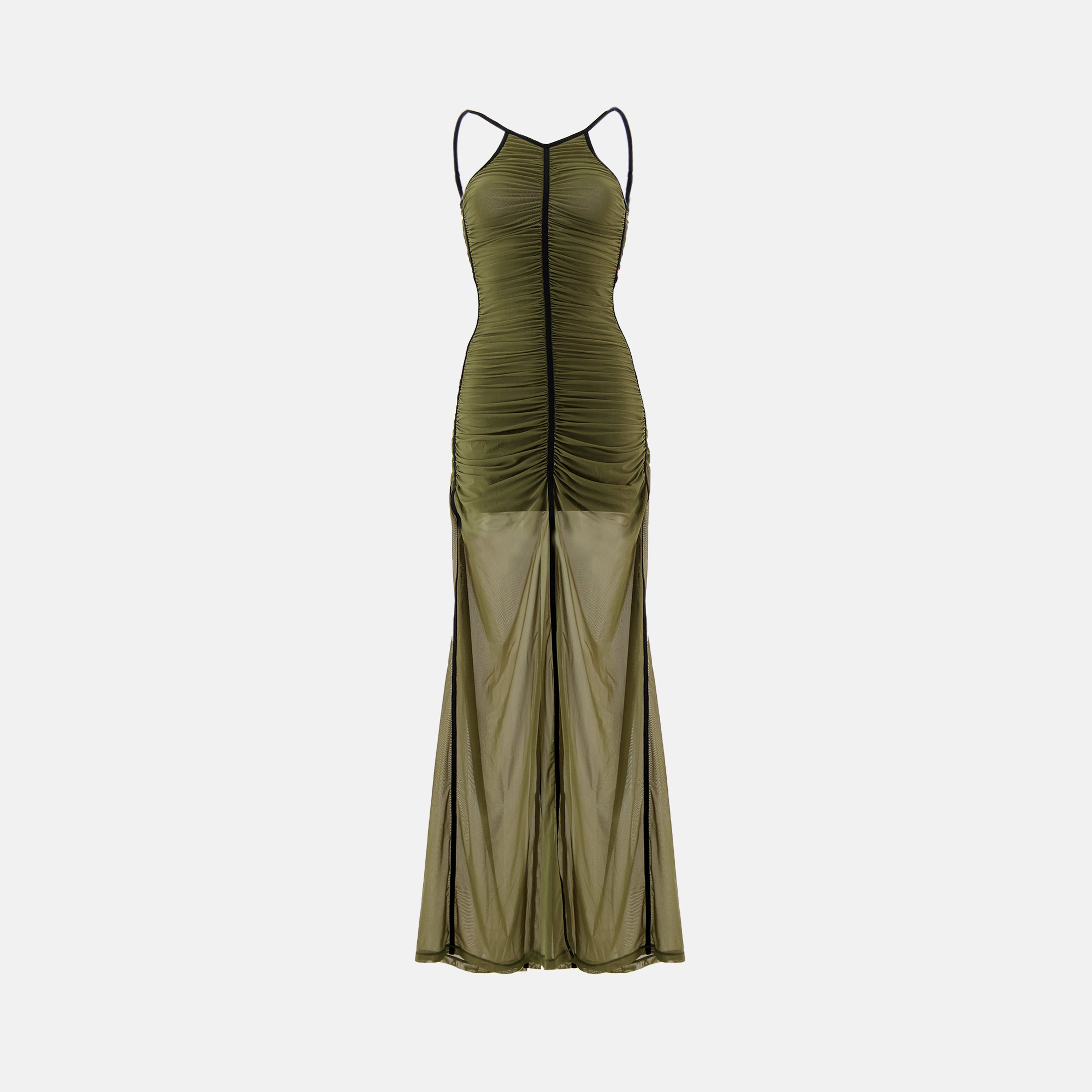 D-Amami dress, kaki green dress, women's dress, stylish dress, modern design