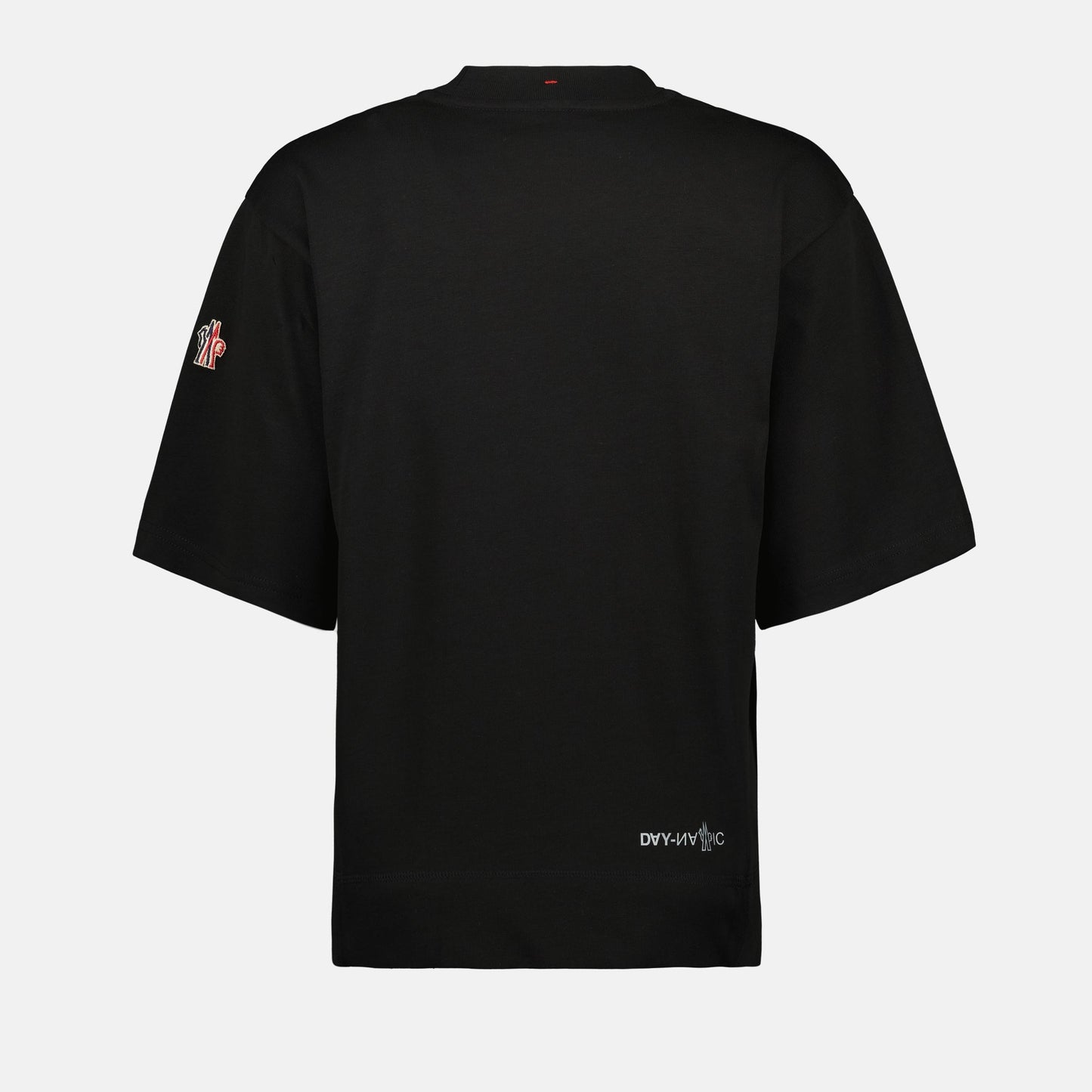 Moncler Grenoble, cotton t-shirt, black logo t-shirt, reflective details, casualwear