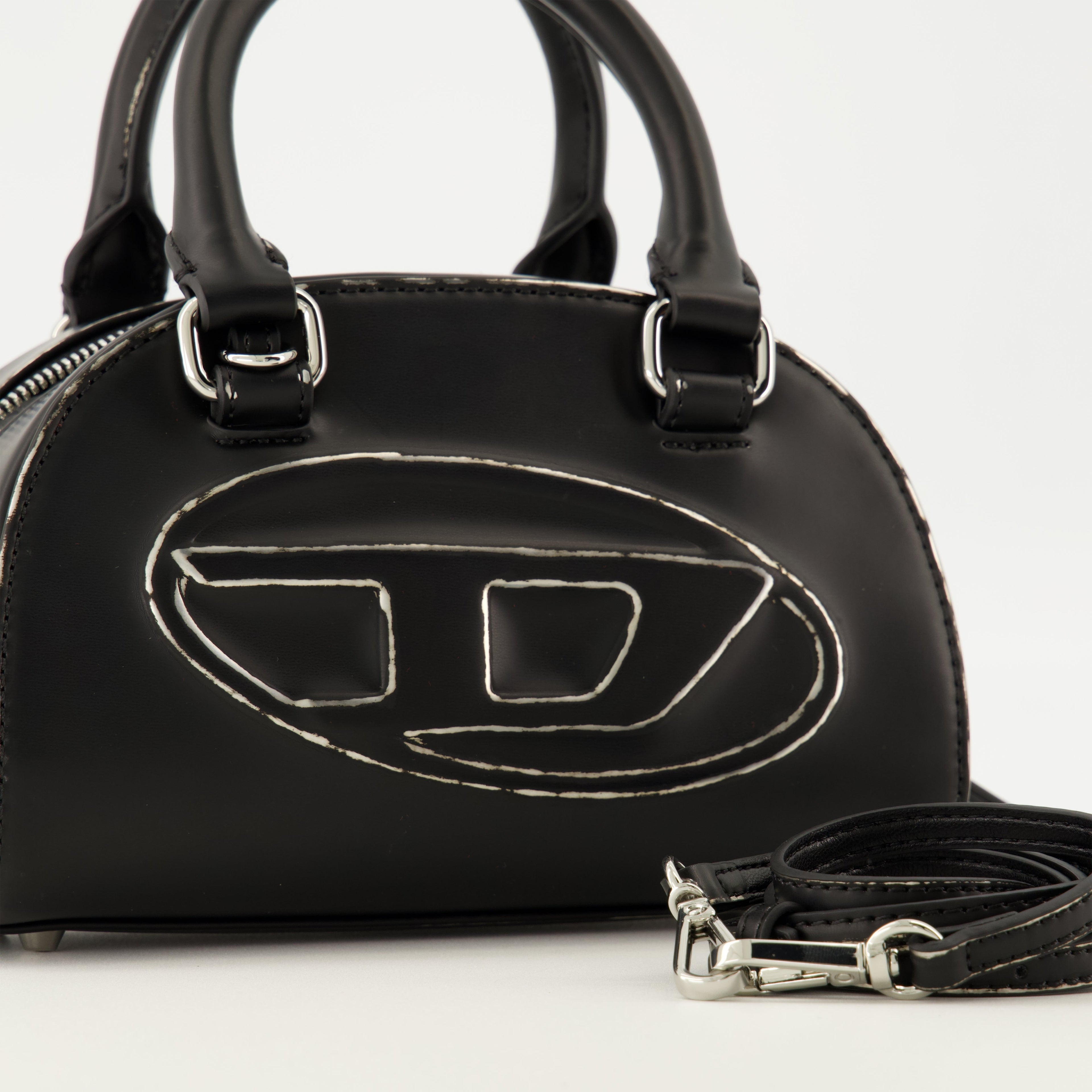 Diesel bag, 1DR Dome bag, nappa leather accessory, black leather bag, women's handbag
