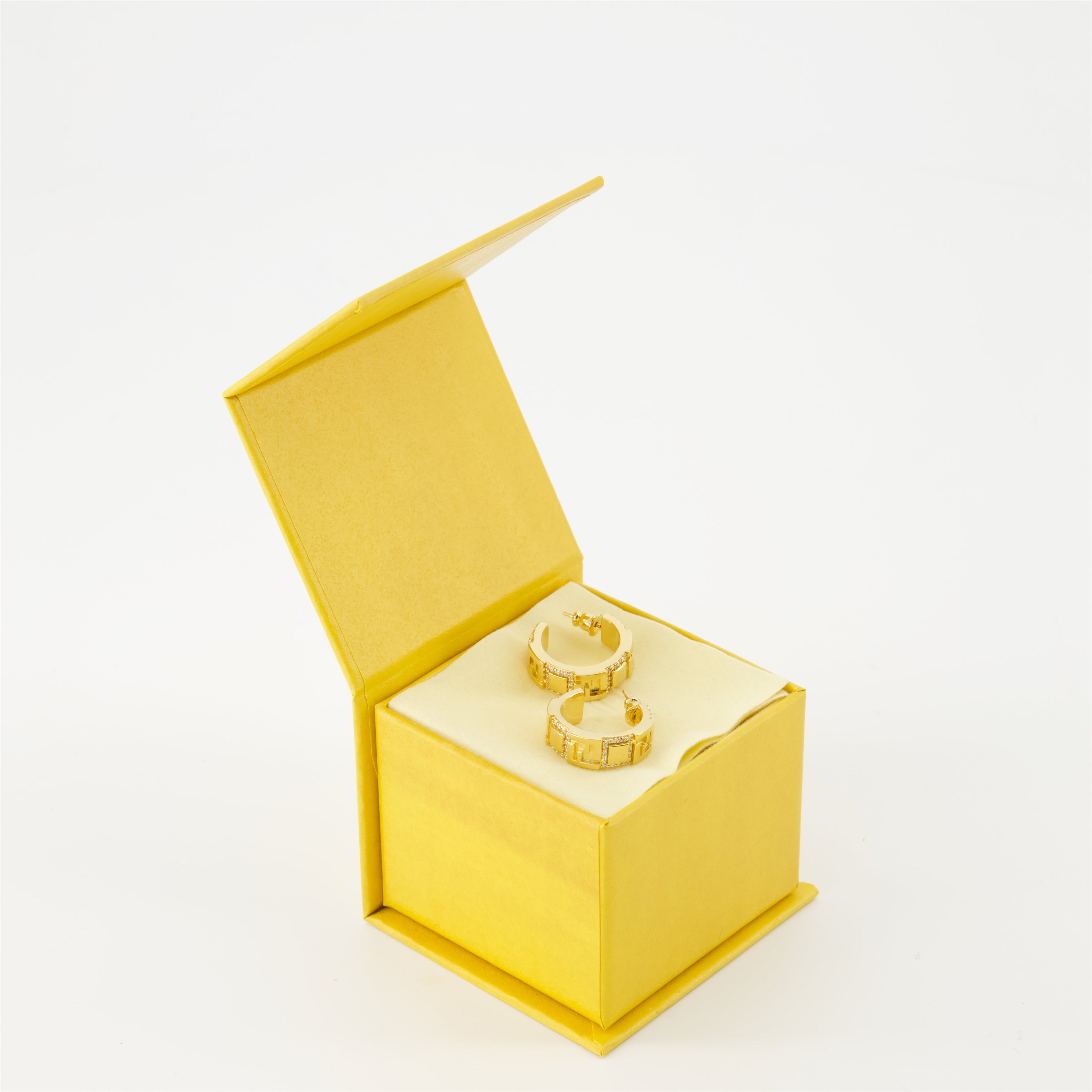 Fendi earrings, gold earrings, crystal earrings, designer jewelry, FF logo earrings