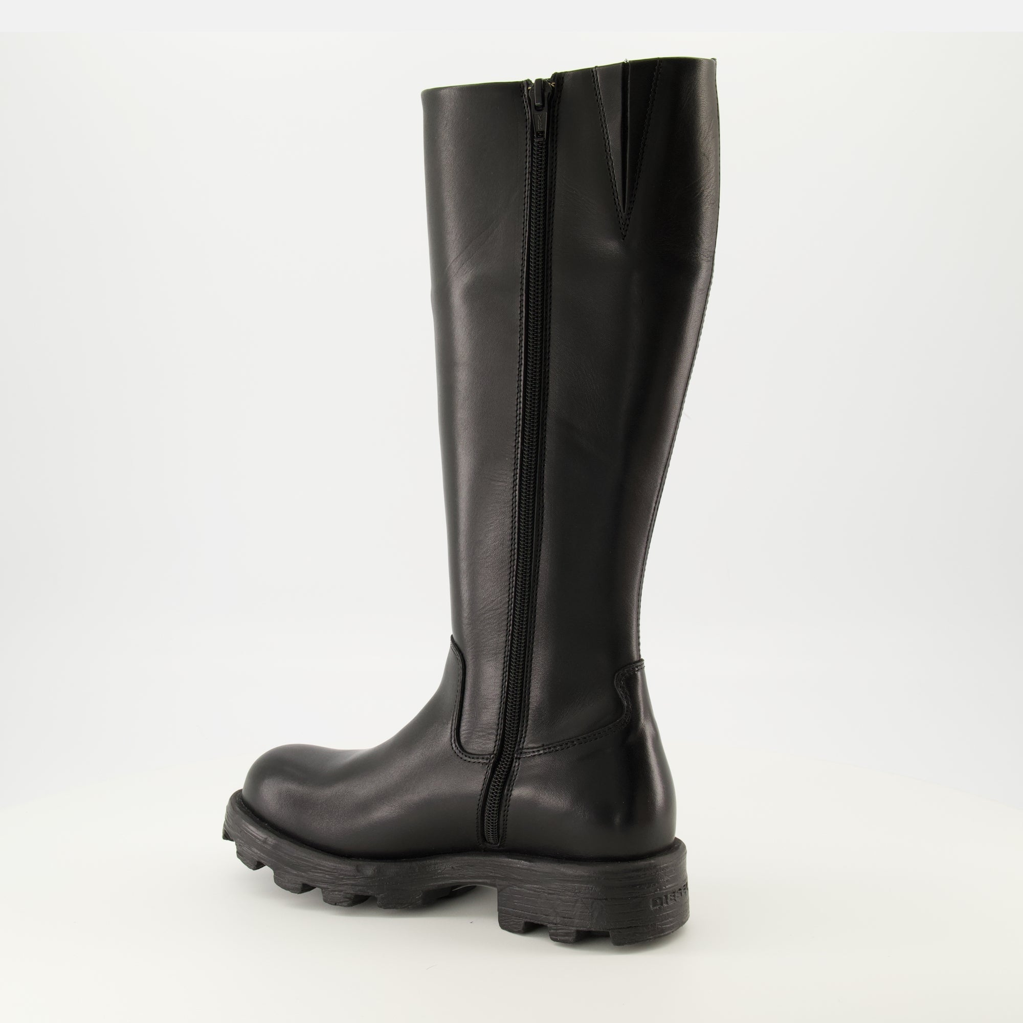 Diesel D-Hammer Boots, black leather boots, knee-high footwear, women's boots, Fall-Winter 2025 collection