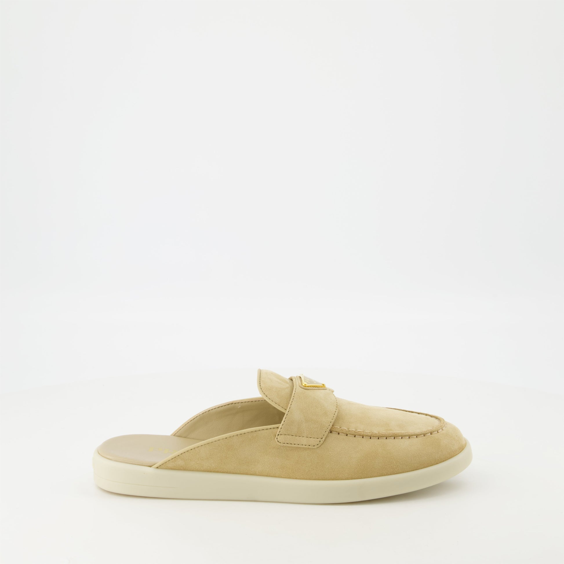 beige mules, suede footwear, Prada mules, spring summer shoes, elegant slip-ons