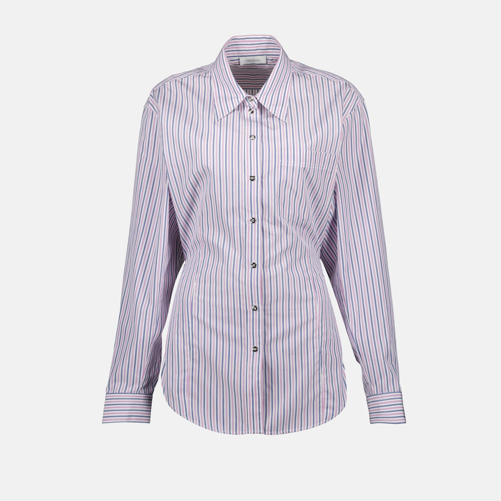 purple striped shirt, Rabanne shirt, women's poplin shirt, Spring-Summer collection, fitted shirt