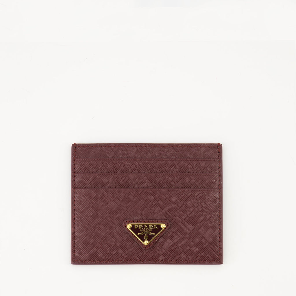 Prada wallet, Saffiano leather wallet, bordeaux wallet, card holder, luxury accessories
