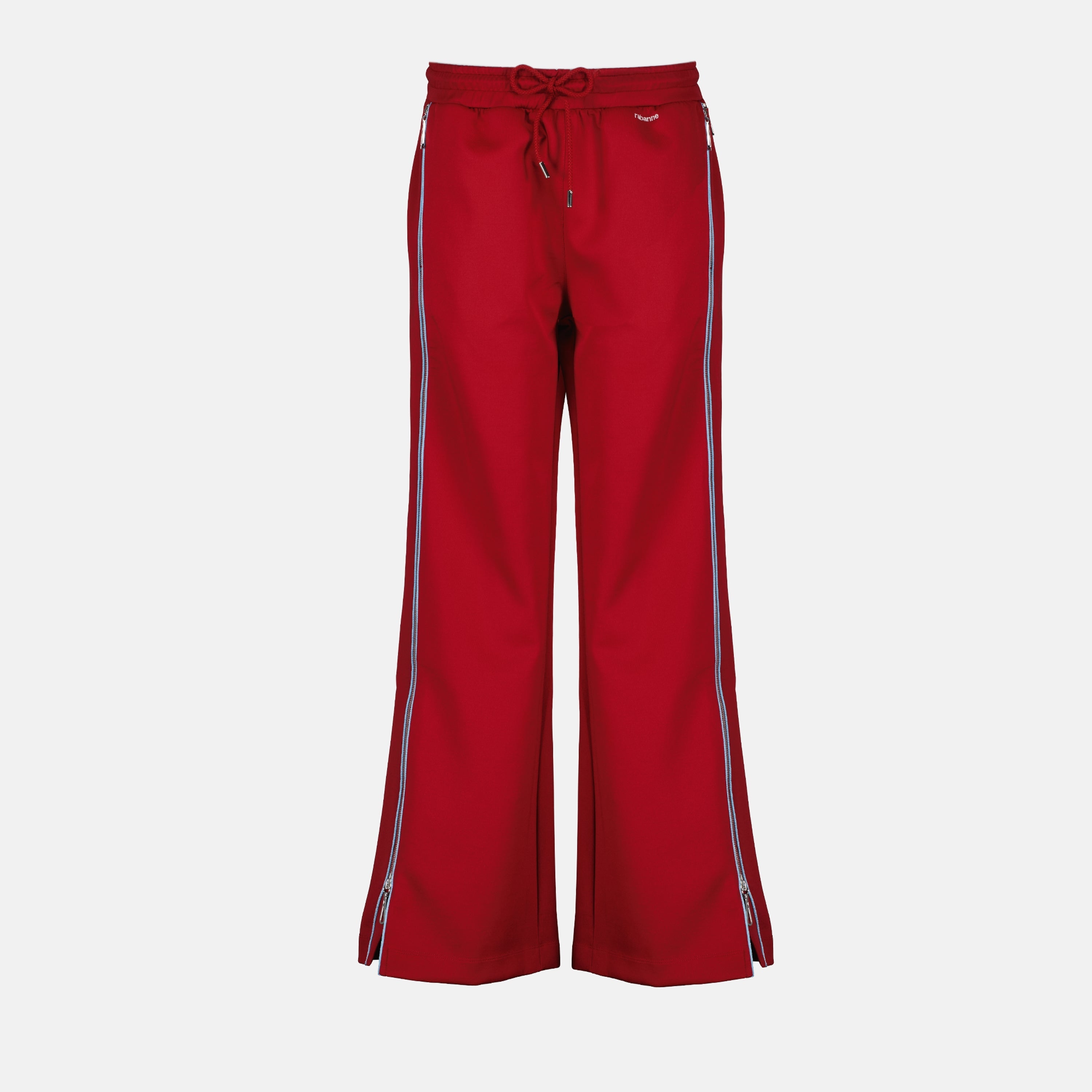 Rabanne jogging bottoms, red zip trousers, comfortable joggers, wide fit pants, casual stylish bottoms