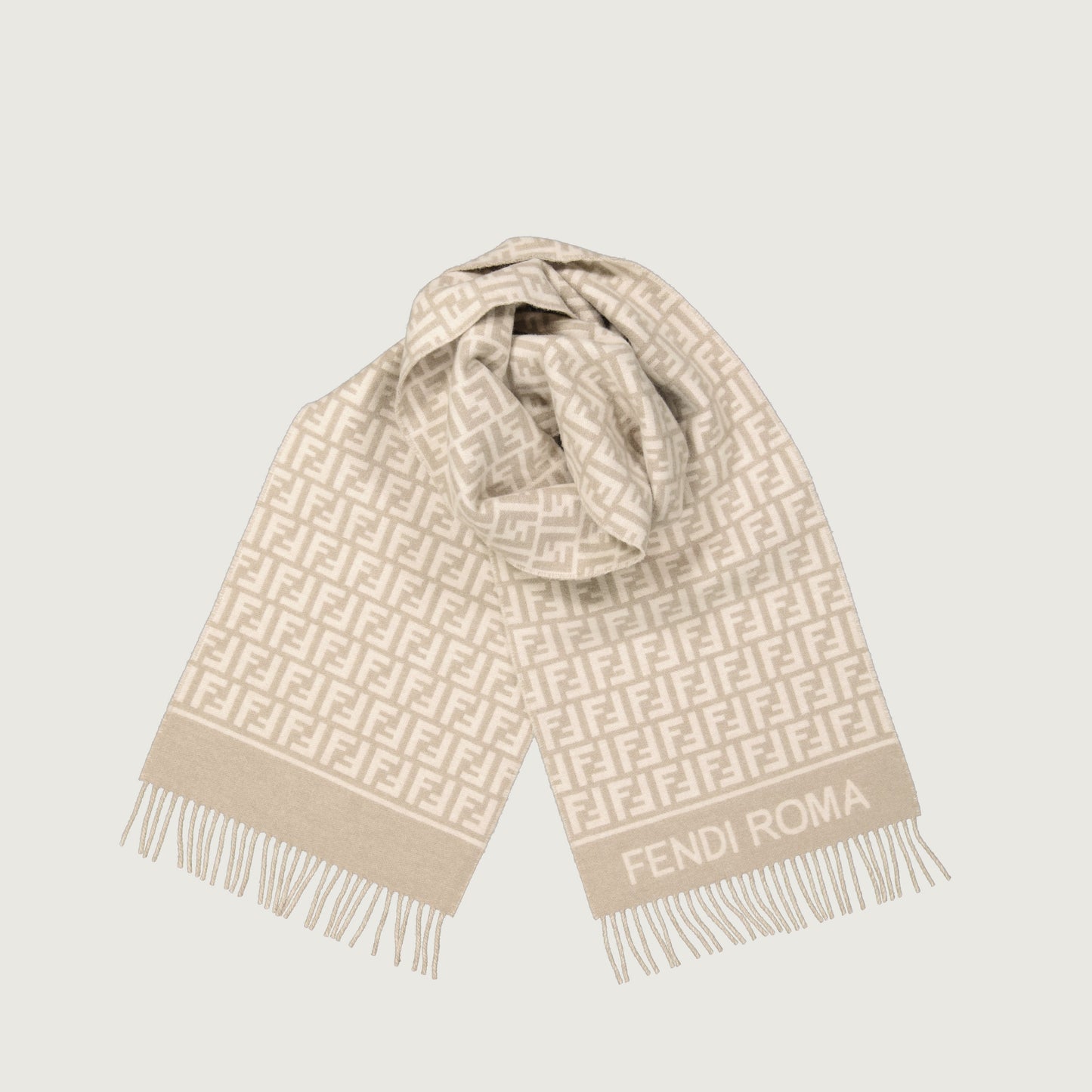 Fendi scarf, FF print scarf, wool cashmere scarf, fringed scarf, designer winter accessory