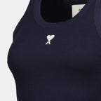 navy tank top, ribbed top, cotton tank, heart logo, casual wear