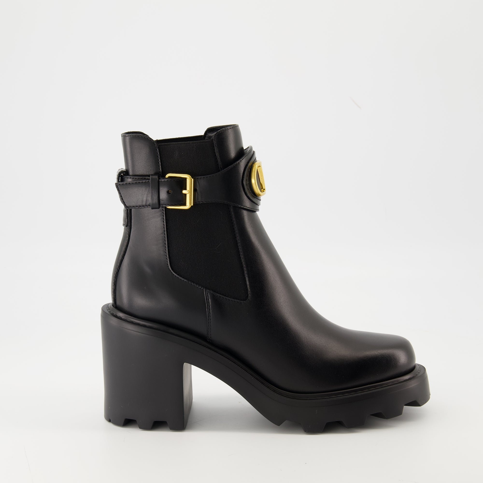 Beatle ankle boots, Valentino Garavani, shiny leather boots, VLogo Signature, black ankle boots