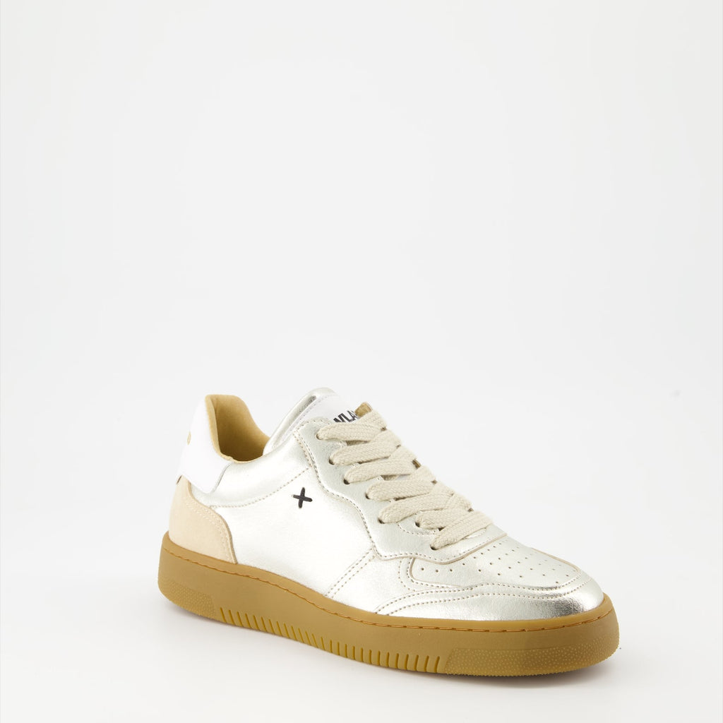 silver sneakers, New Lab shoes, synthetic leather sneakers, luxury sneakers, crantée rubber outsole