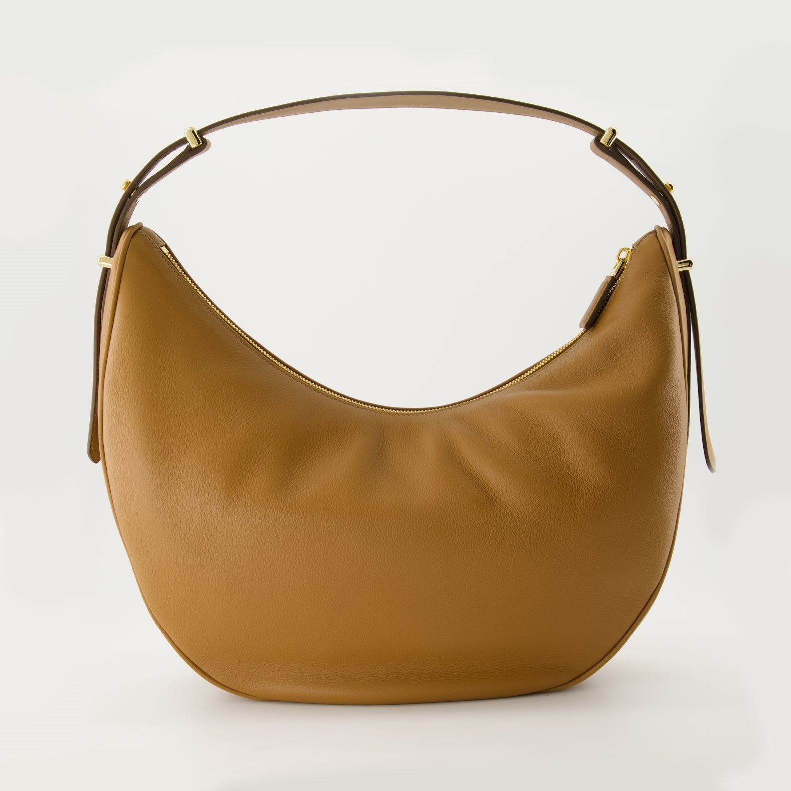 Prada bag, camel leather bag, round shoulder bag, luxury accessory, Autumn-Winter 2024