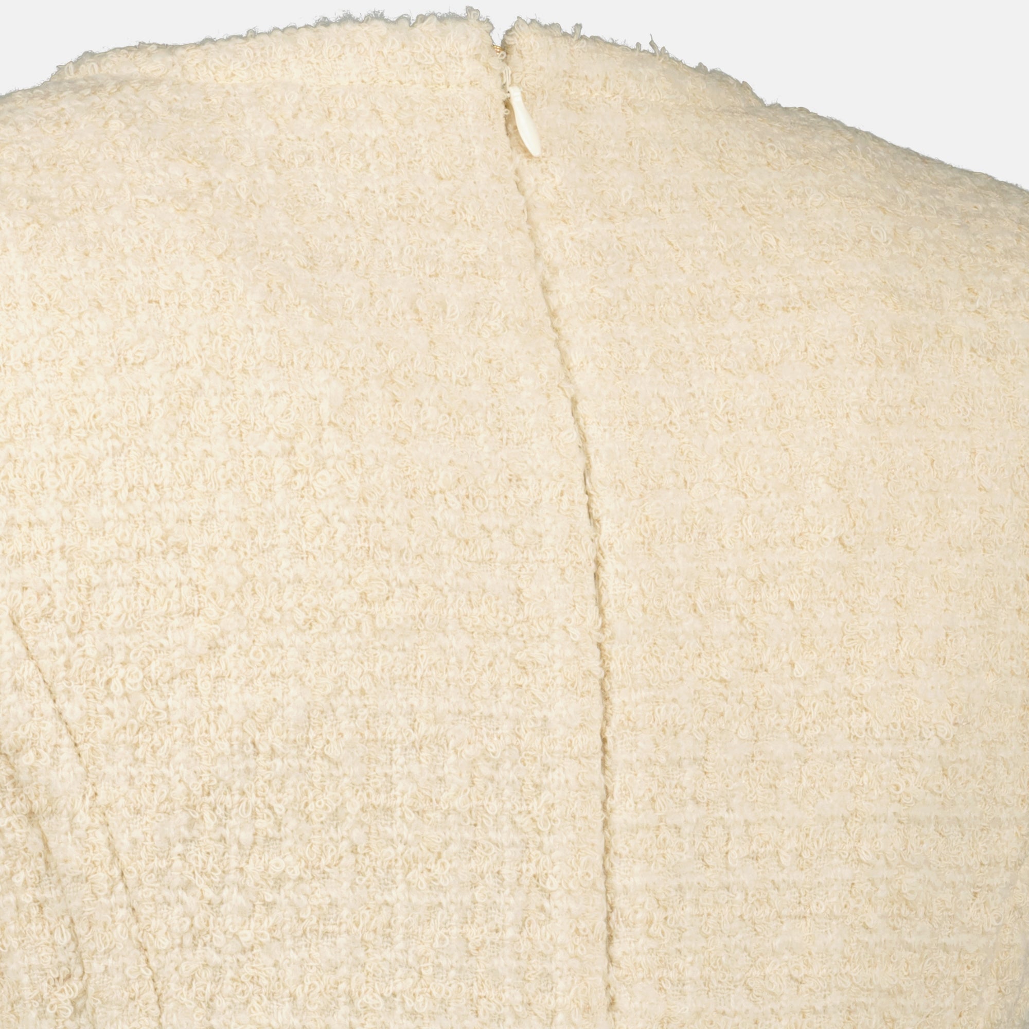 Patou dress, tweed dress, ruffled hem dress, beige dress, short dress