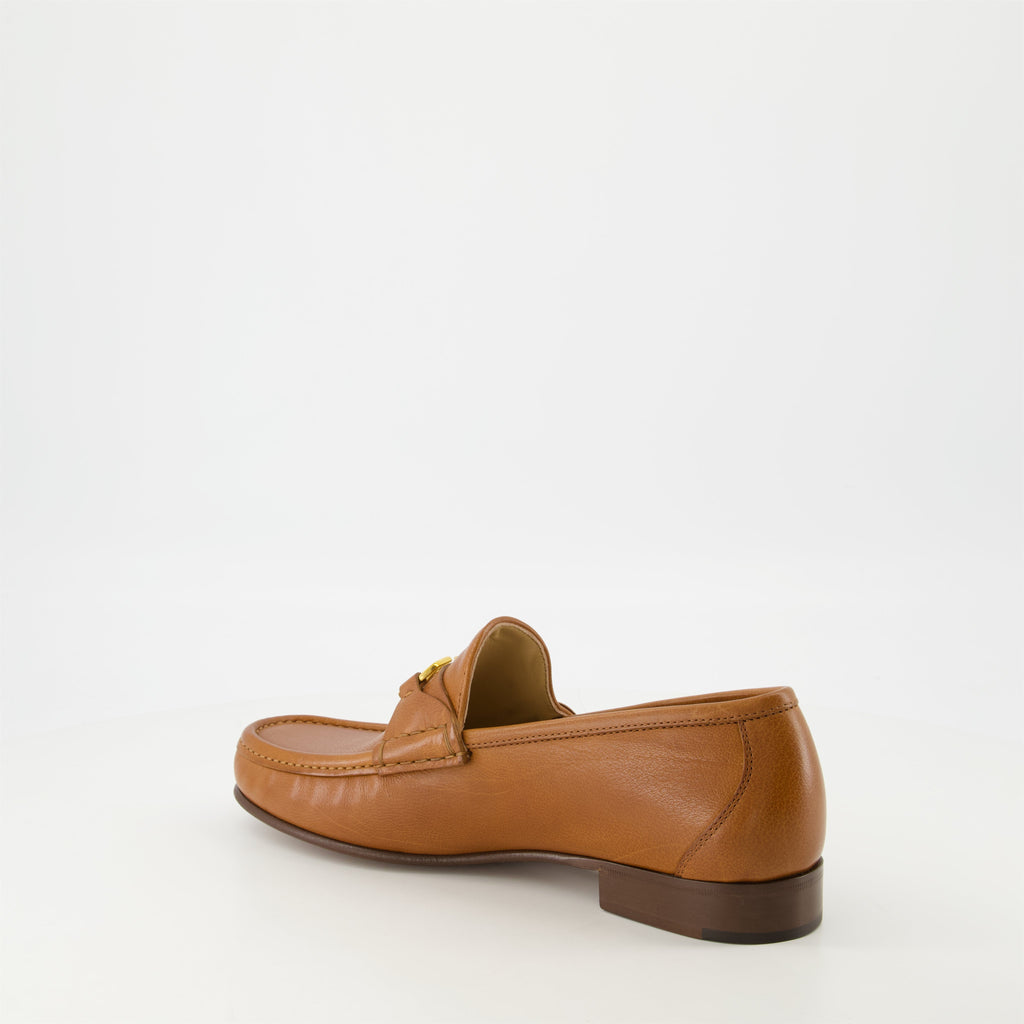 Brown loafers, Suede VLogo shoes, Valentino loafers, Slip-on loafers, Antique Brass footwear