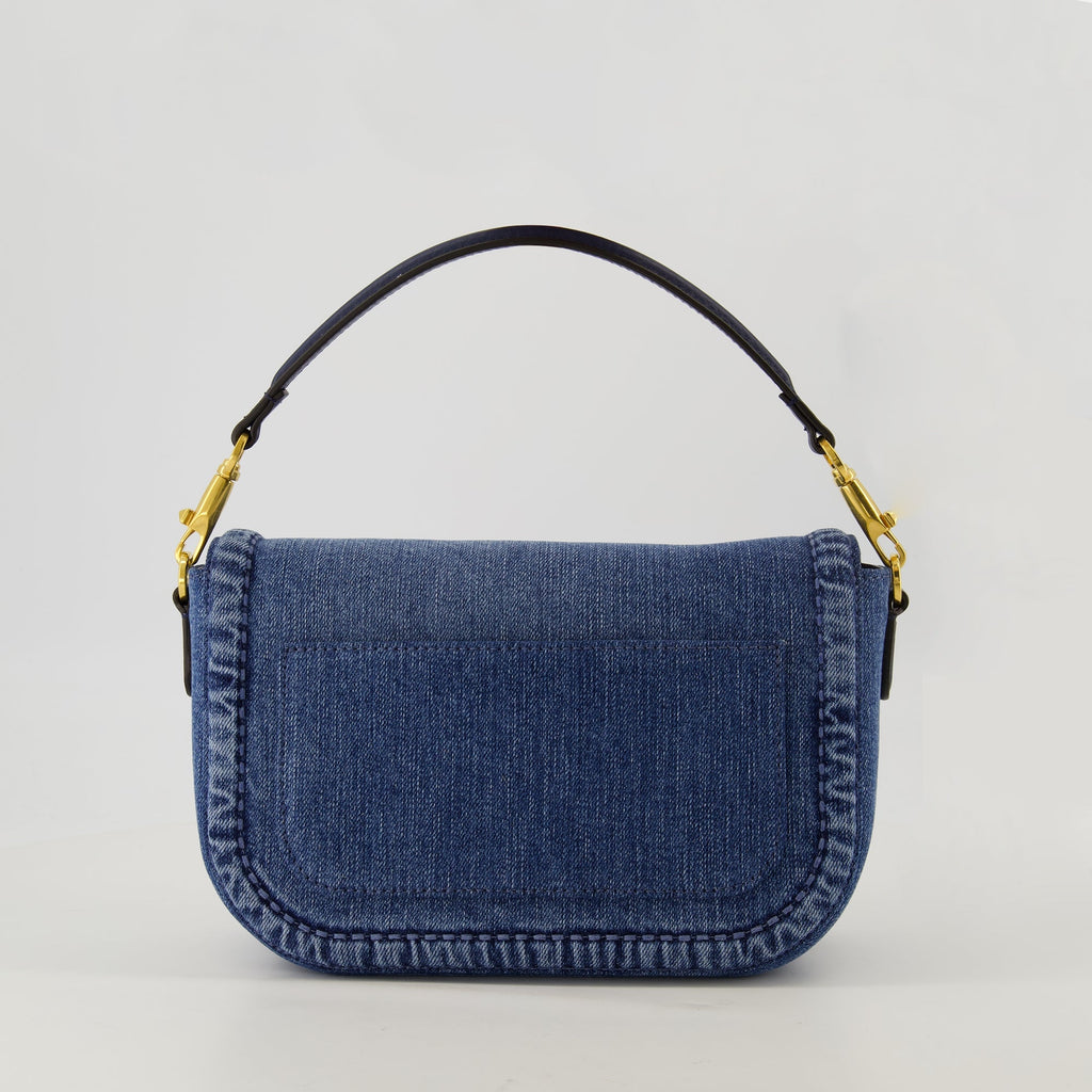 VLogo sac, blue denim bag, Valentino accessory, adjustable strap bag, floral embroidered shoulder bag