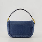 VLogo sac, blue denim bag, Valentino accessory, adjustable strap bag, floral embroidered shoulder bag