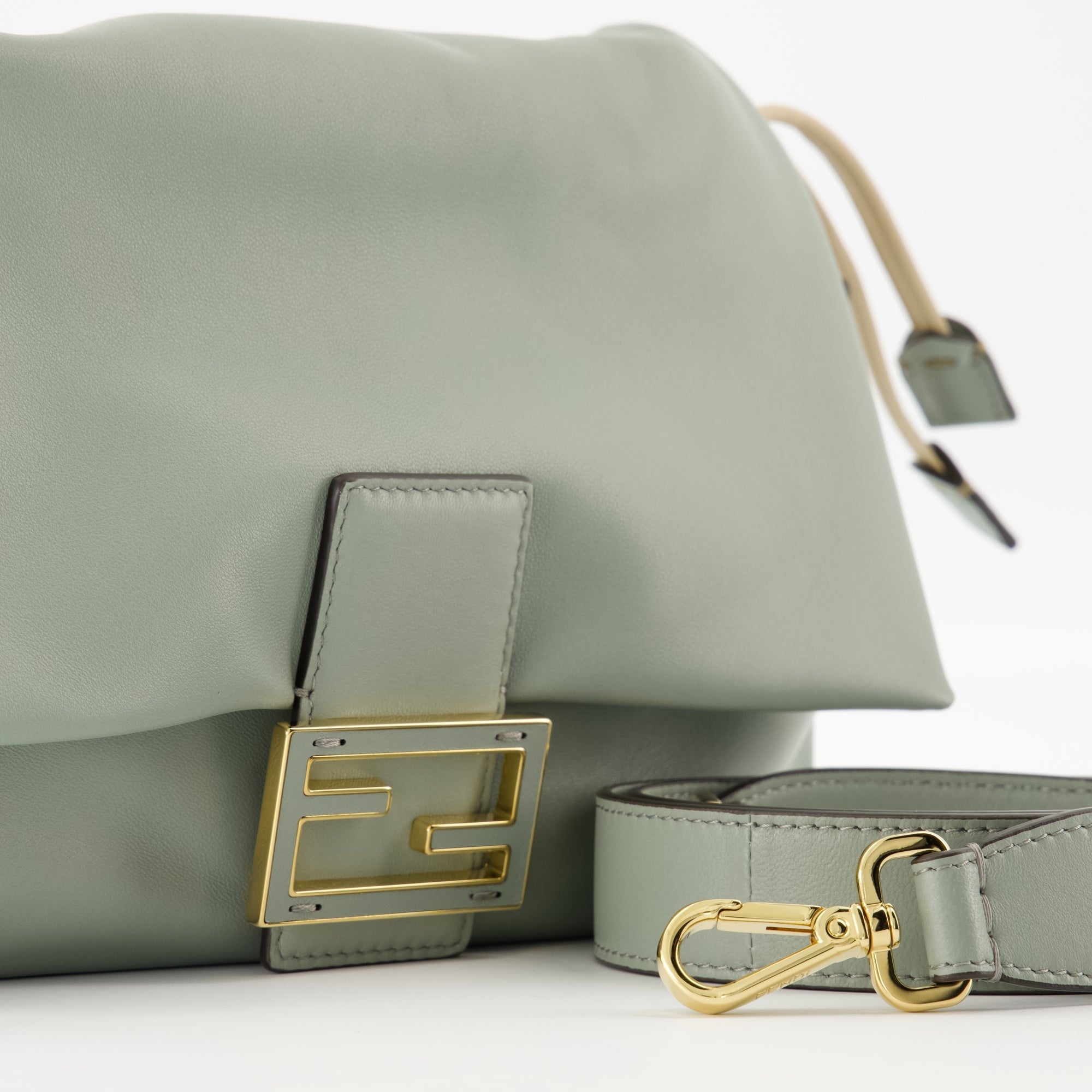 Fendi Mamma Baguette, matcha green bag, leather handbag, designer accessories, women’s fashion