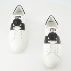 Versace sneakers, Greca design, black and white sneakers, smooth leather footwear, luxury casual shoes