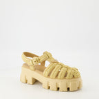 Beige raphia sandals, Monolith sandals, summer footwear, Prada sandals, adjustable ankle strap sandals