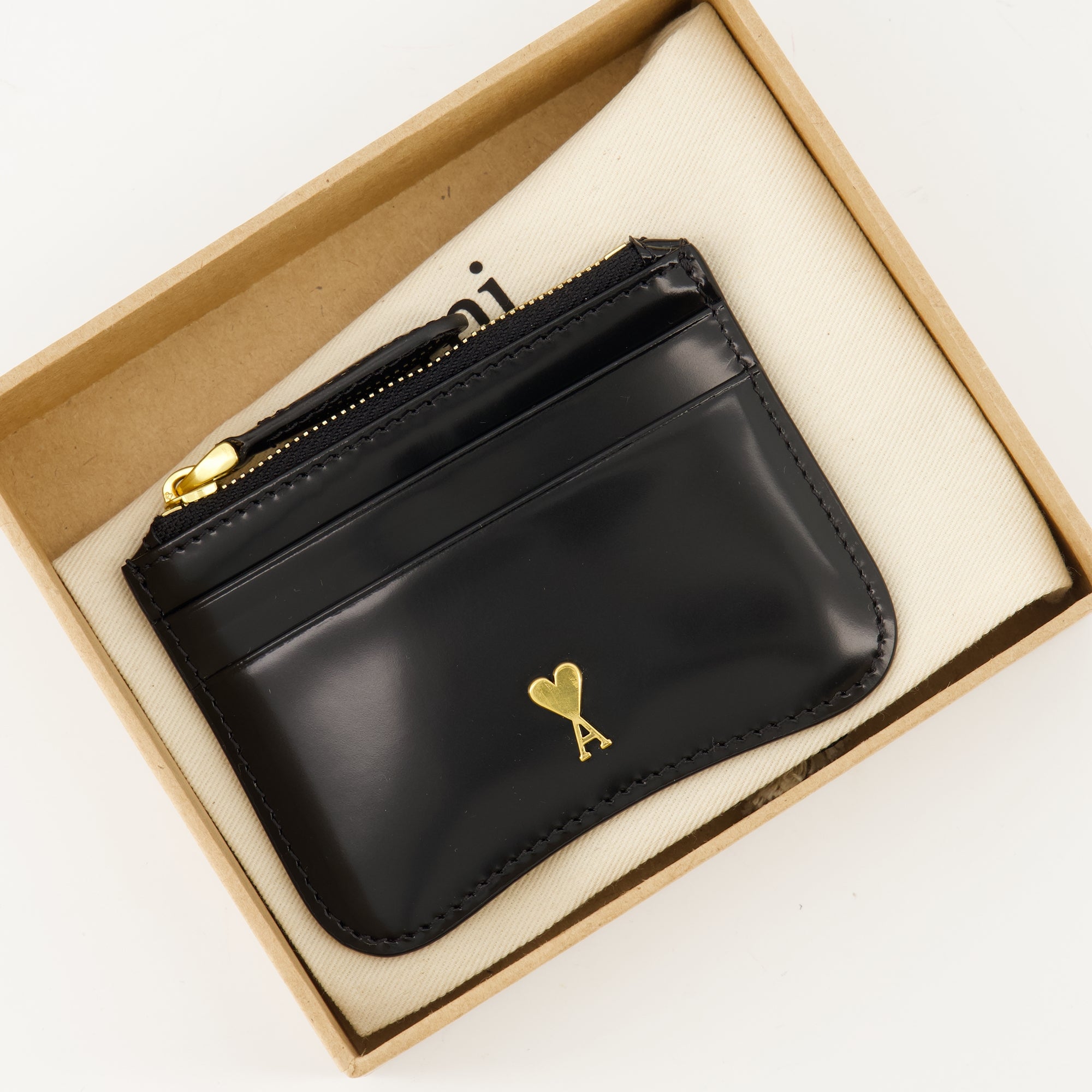 Ami Paris card holder, leather card holder, square design card holder, unisex leather accessory, luxury cardholder