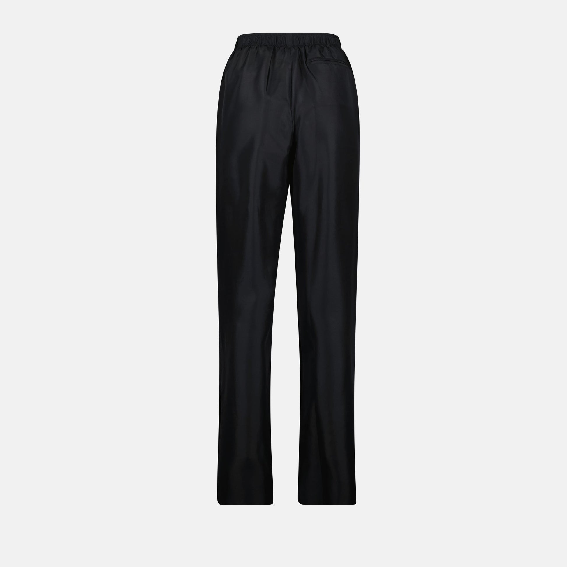 Black Silk Pants, MM6 Collection, Elastic Waist Pants, Straight Cut Trousers, Spring-Summer 2025