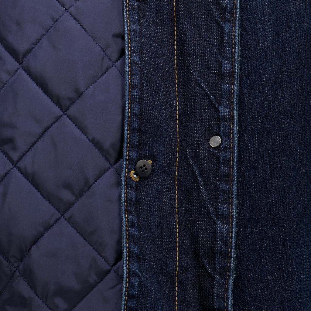Mørkeblå denim- og skinnjakke