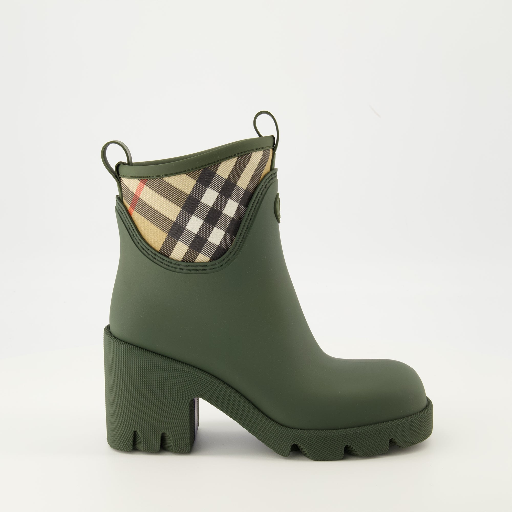 Burberry ankle boots, rubber boots, Marsh boots, green boots, fashion footwear