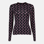 Marine Serre top, moon print jersey, black and pink top, fitted silhouette, women's fashion