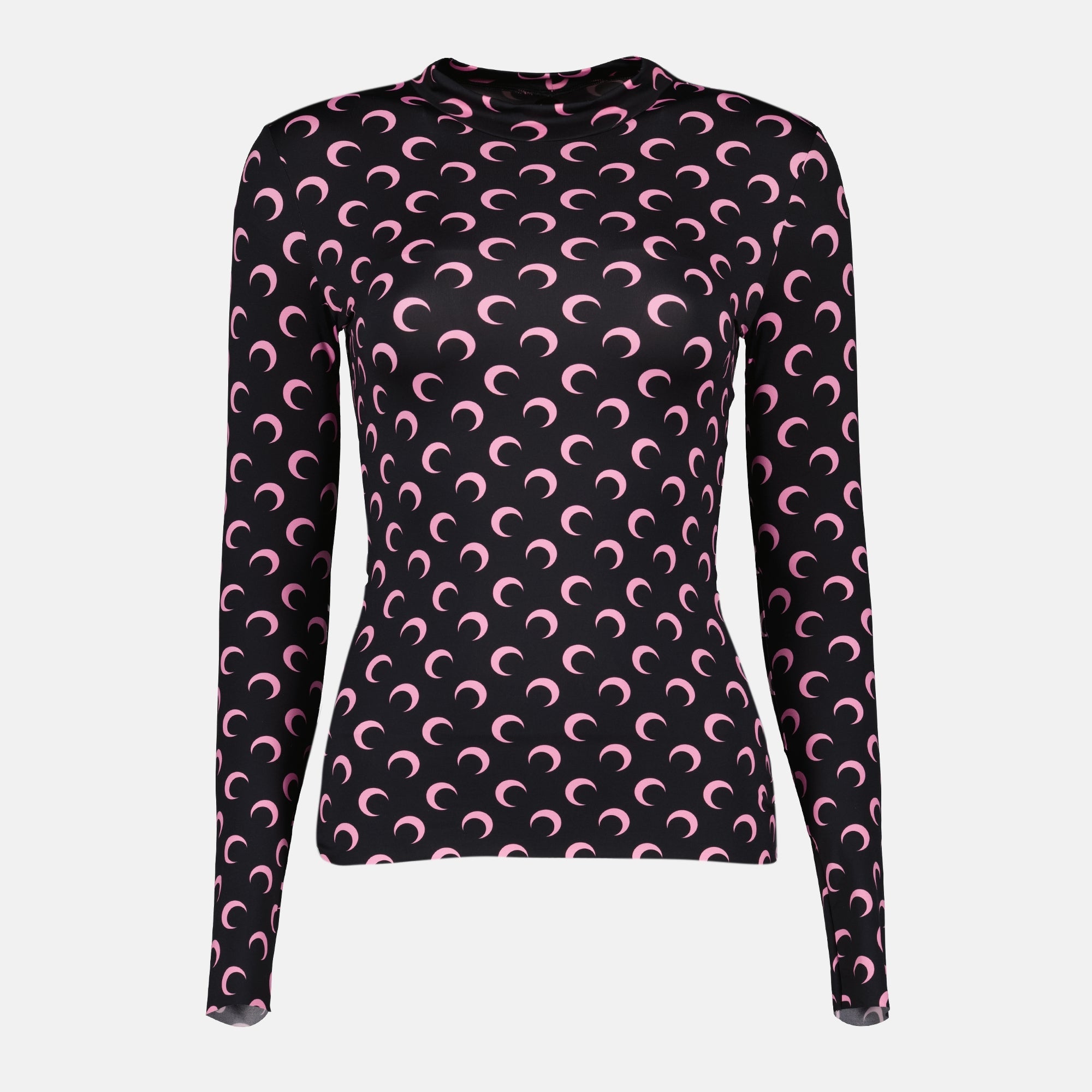 Marine Serre top, moon print jersey, black and pink top, fitted silhouette, women's fashion